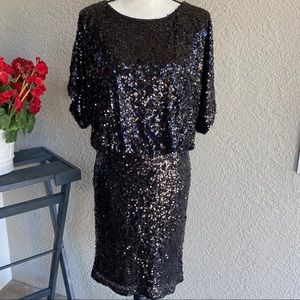 Aidan Mattox Black Sequin Cold Shoulder Dress